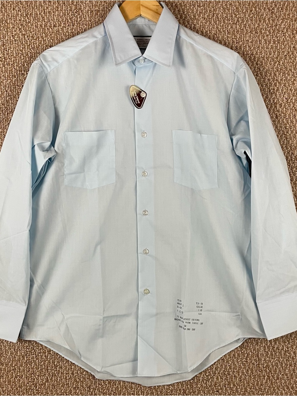 Vintage Sears Shirt Mens 16 32-33 Button Up Perma Prest Blue Deadstock NWT T326